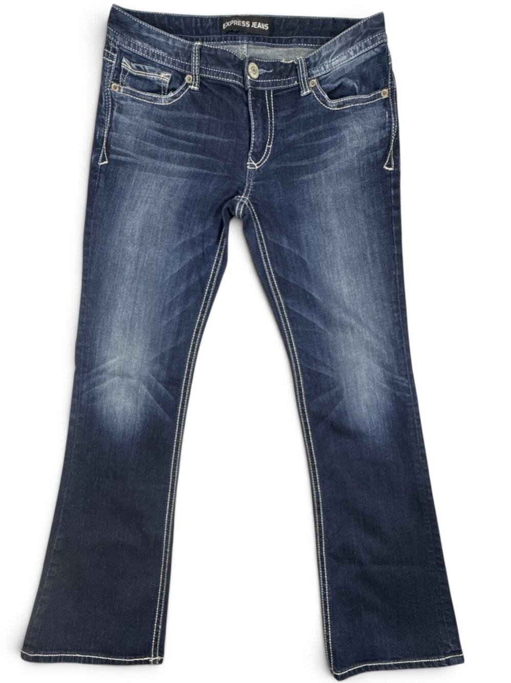 Express Jeans Women 10 Stella BootCut Low Rise Blue Distressed Y2K